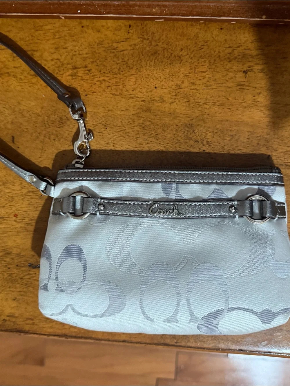 Coach Silver and Gray Signature Wristlet